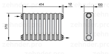 Схема (чертеж) Радиатор Zehnder Charleston 3037/9 №1670 Белый глянцевый RAL 9016